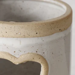 Windlicht Noomi mit Herz, Windlicht mit Farbrand, Steingut, naturtöne, 8cm, Boltze Home Collections