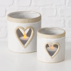 Windlicht Noomi mit Herz, Windlicht mit Farbrand, Steingut, naturtöne, 8cm, Boltze Home Collections