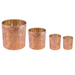 Windlicht Winterwald kupfer, Glaswindlicht mit Tannenbaum-Motiv, durchscheinend, 20cm