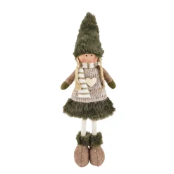 Winterpüppchen Mädchen, Stoffpuppe mit Schlackerbeine und Plüschmütze, 30cm