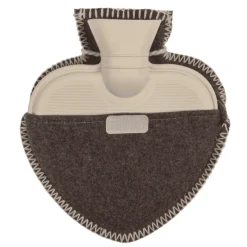 Wärmflasche in Herzform braun-grau, Filzüberzug mit Kordel