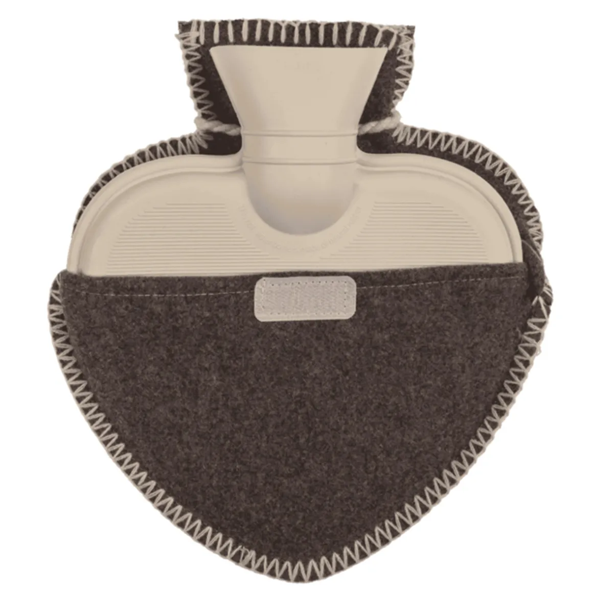 Wärmflasche Landhaus Hirsch, Herzform, Filzbezug mit Hirschmotiv und Kordel, braun-grau