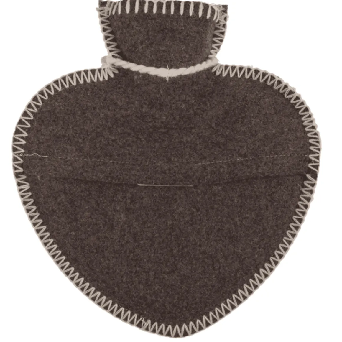 Wärmflasche Landhaus Hirsch, Herzform, Filzbezug mit Hirschmotiv und Kordel, braun-grau