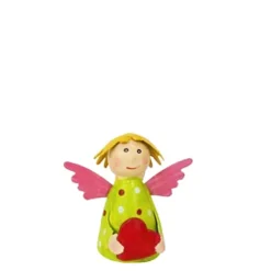Zaunhocker Engel Schutzengel, Metallengel mit Herz und grünem Pünktchen-Kleid, 9cm