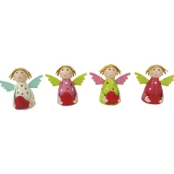 Zaunhocker Engel Schutzengel, Metallengel mit Herz und grünem Pünktchen-Kleid, 9cm