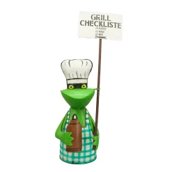 Zaunhocker Frosch Grill-BBQ, Metallfrosch mit Schild: Grillcheckliste, 22cm