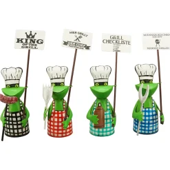 Zaunhocker Frosch Grill-BBQ, Metallfrosch mit Schild: Grillcheckliste, 22cm