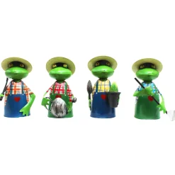 Zaunhocker Frosch Gärtner mit Stab, Metallfrosch in Gärtnerschürze und Sonnenhut, 21cm