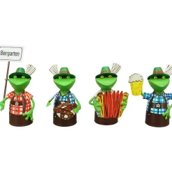 Zaunhocker Frosch Landhaus, Metallfrosch in Lederhose mit Breze, 20cm