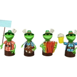 Zaunhocker Frosch Landhaus, Metallfrosch in Lederhose mit Akkordeon, 20cm