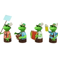 Zaunhocker Frosch Landhaus, Metallfrosch in Lederhose mit Akkordeon, 20cm