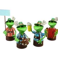Zaunhocker Frosch Landhaus, Metallfrosch in Lederhose mit Bierkrug, 20cm