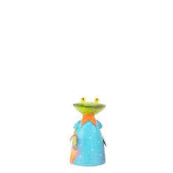 Zaunhocker Frosch mit Regenschirm, Metallfrosch blaues Kleid und Regenschirm, 18cm