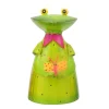 Zaunhocker Frosch mit Schmetterling, Metallfrosch grünes Kleid und Schmetterling, 18cm