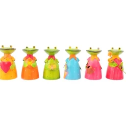 Zaunhocker Frosch mit Schmetterling, Metallfrosch grünes Kleid und Schmetterling, 18cm