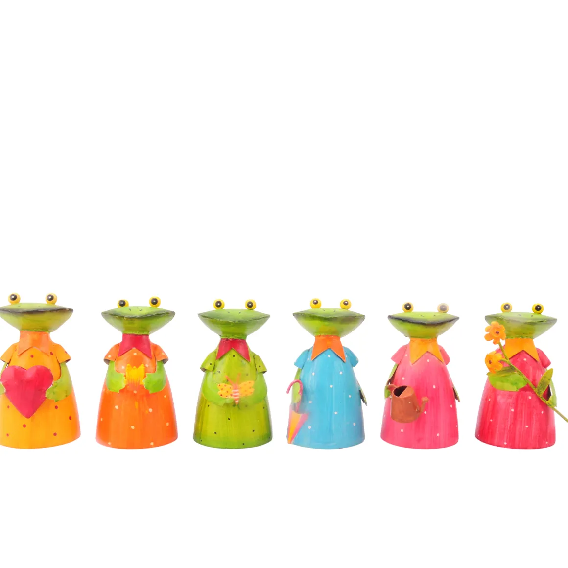 Zaunhocker Frosch mit Schmetterling, Metallfrosch grünes Kleid und Schmetterling, 18cm