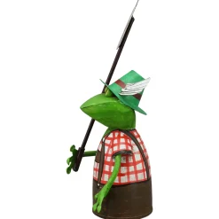Zaunhocker Frosch Tracht, Metallfrosch in Lederhose mit Schild Biergarten, 30cm