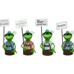 Zaunhocker Frosch Tracht, Metallfrosch in Lederhose mit Schild Biergarten, 30cm