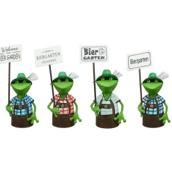 Zaunhocker Frosch Tracht, Metallfrosch in Lederhose mit Schild Welcome to our Beer Garden, 30cm