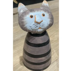 Zaunhocker Haustier Katze, Metallkatze schwarz-braungrau, 9x14cm