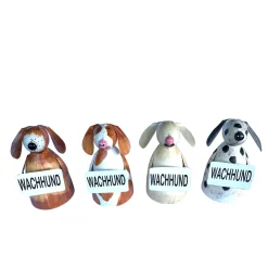 Zaunhocker Hund, Metallhund beige used look mit Schild: Wachhund, 19cm