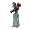 Zaunhocker Maus mit langer Nase und Brille, Metallmaus mit graublauem Kleid, 30cm