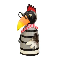 Zaunhocker Rabe Punker Rudi, Metallrabe mit Irokese und Brille, graue Ringel, 21cm