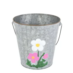 Zinkeimer Flores mit Henkel, Übertopf mit Blumen weiß-rosa, 17cm