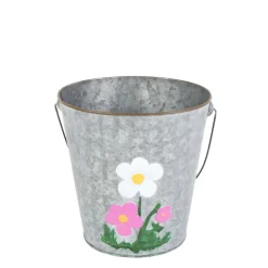 Zinkeimer Flores mit Henkel, Übertopf mit Blumen weiß-rosa, 15cm